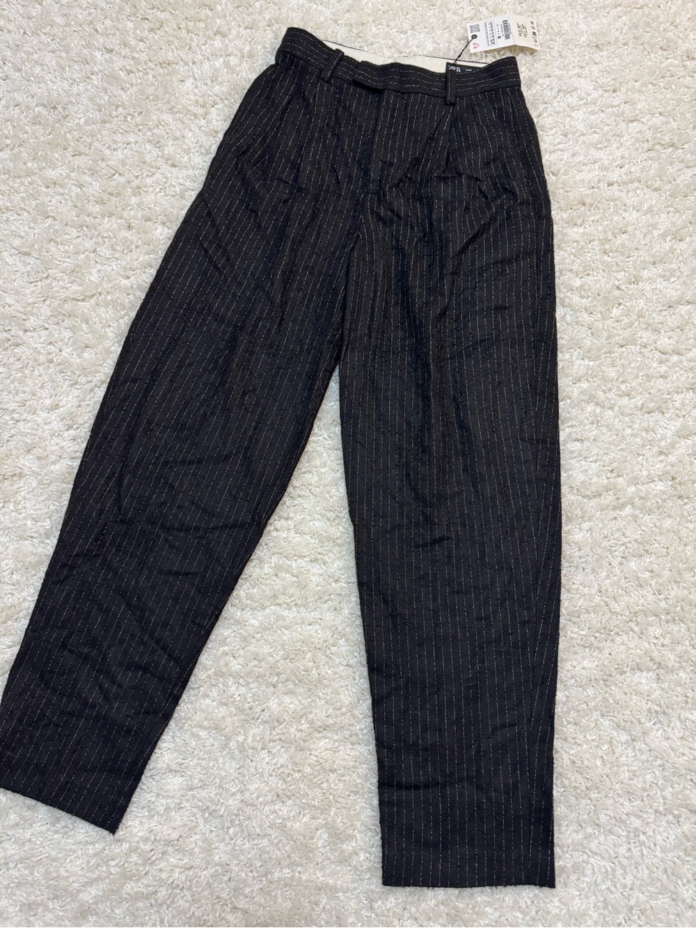 Zara Black Pinstripe High-Waist Trousers